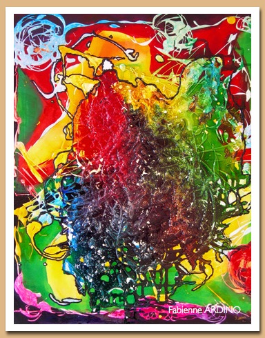 big bang 69 vert rouge 3 panneaux de 46 X 55  tech mixte les 3 panneaux